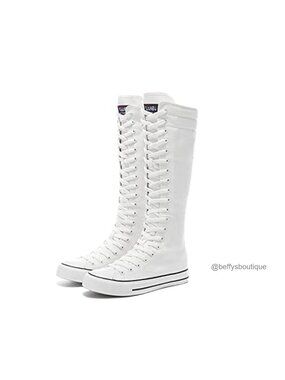 Canvas Lace Up Knee High Sneakers Platform Round Toe Bootie for Women